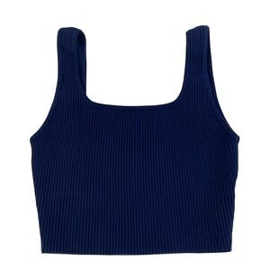 House of Harlow 1960 Ribbed Cropped Tank Top Navy Womens XS